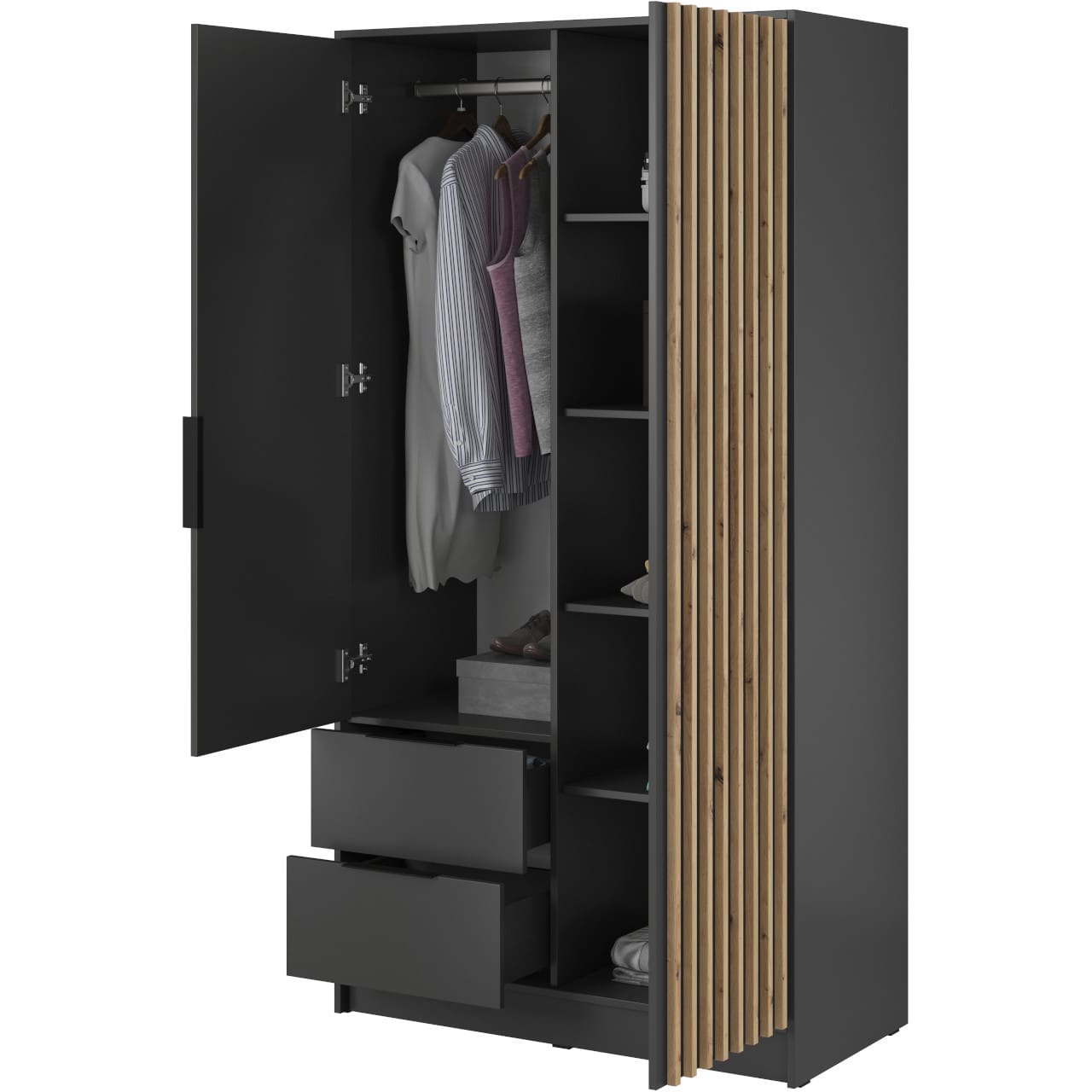 Skříň LAILA 2D grafit / dub artisan - Obrázek 2