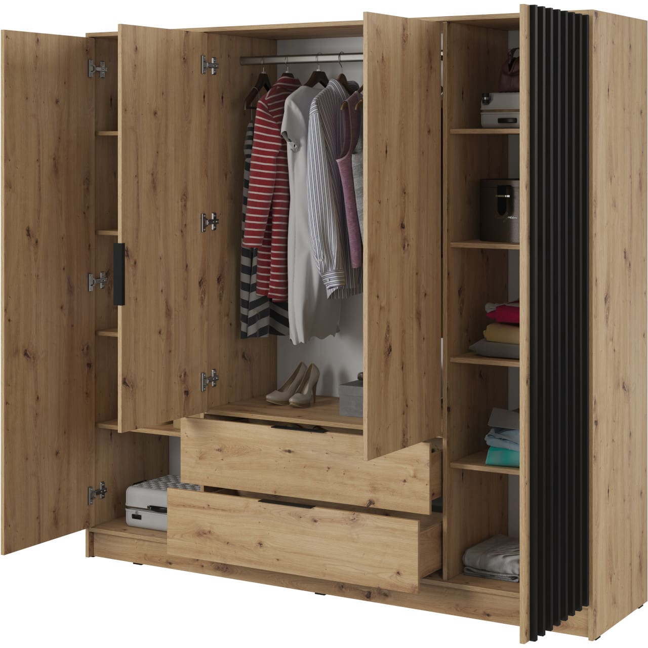 Skříň LAILA 4D dub artisan / černá - Obrázek 2