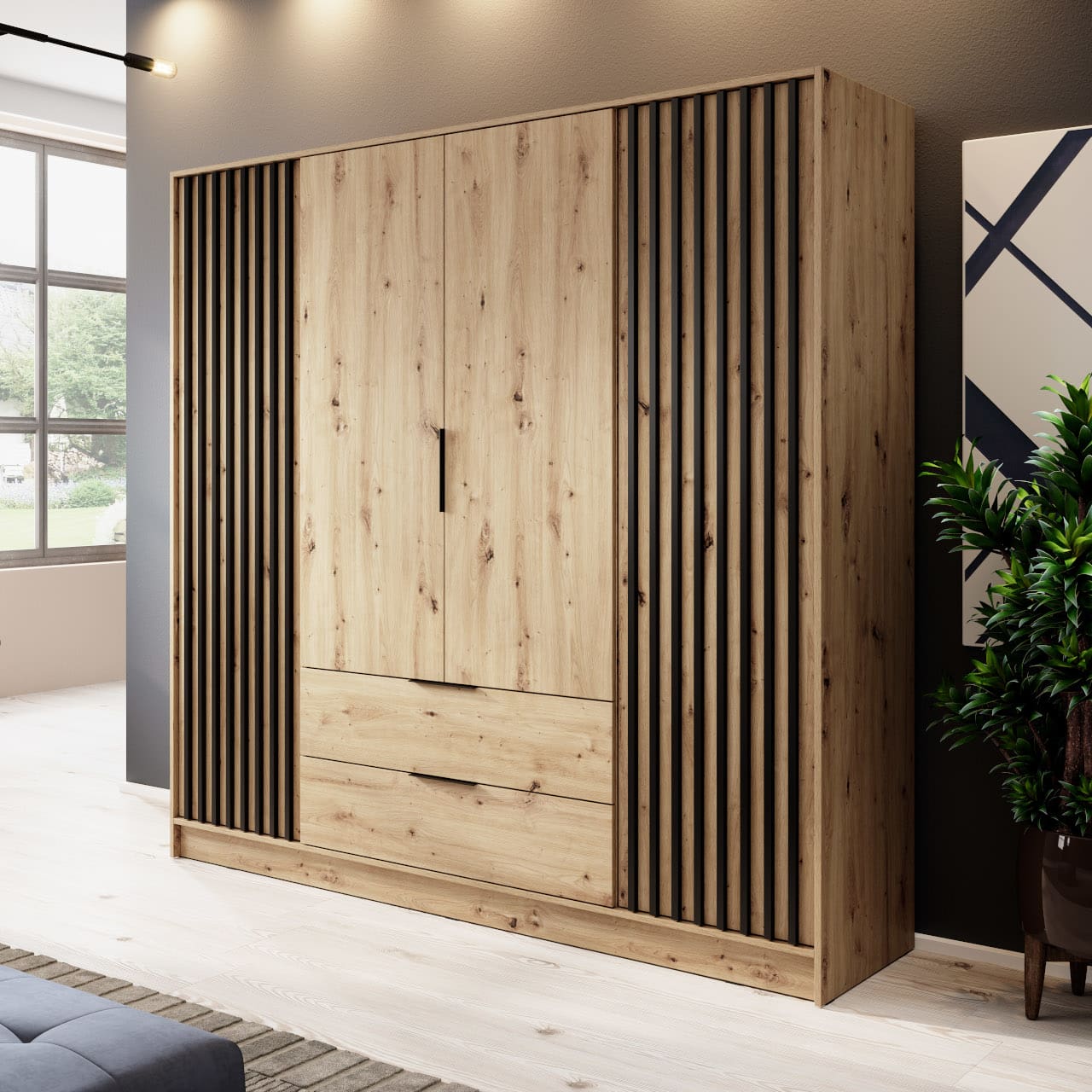 Skříň LAILA 4D dub artisan / černá - Obrázek 4