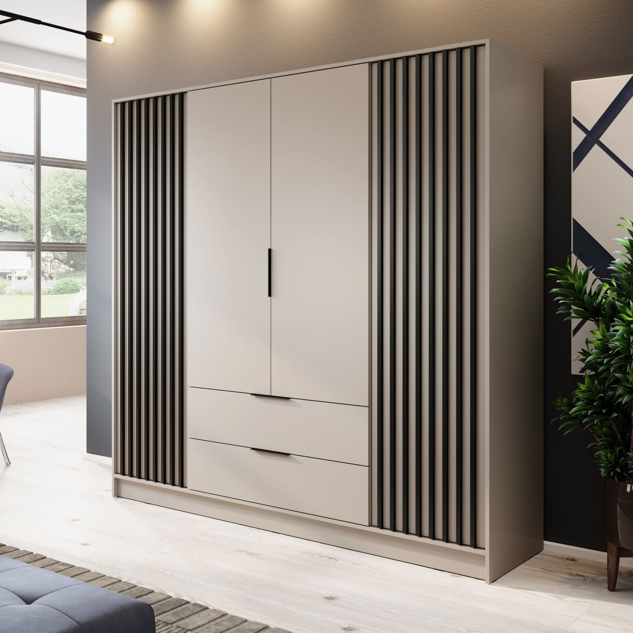 Skříň LAILA 4D kašmír / černá - Obrázek 4