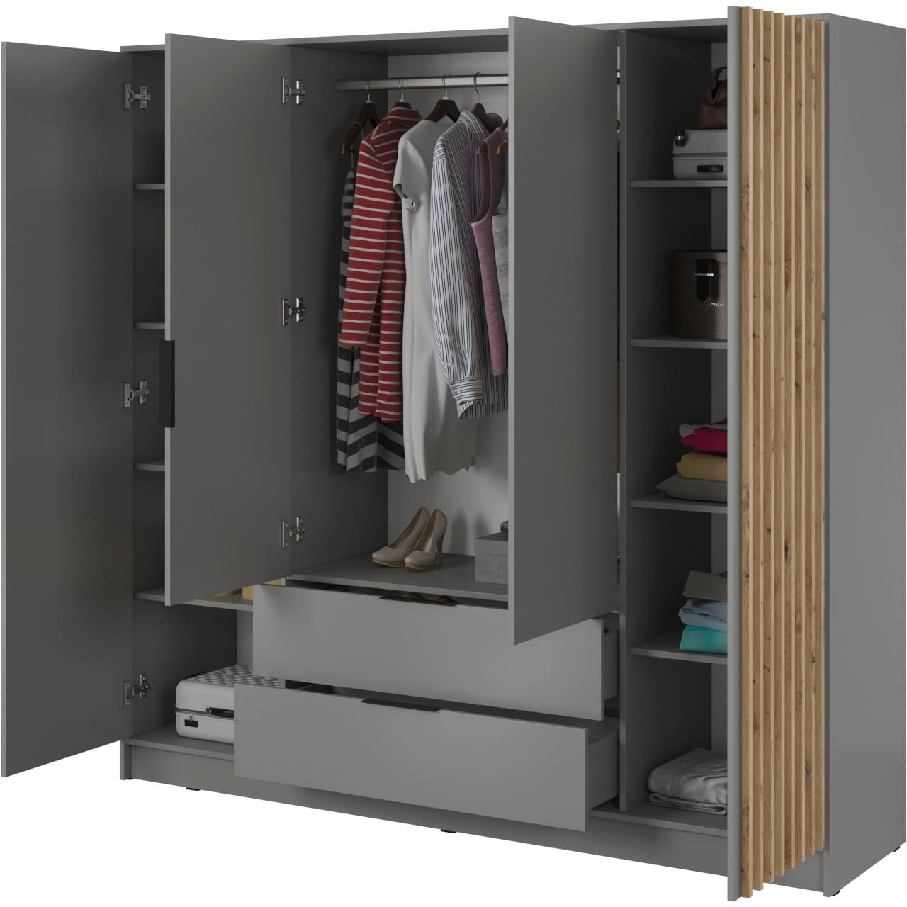 Skříň LAILA 4D šedá / dub artisan - Obrázek 2