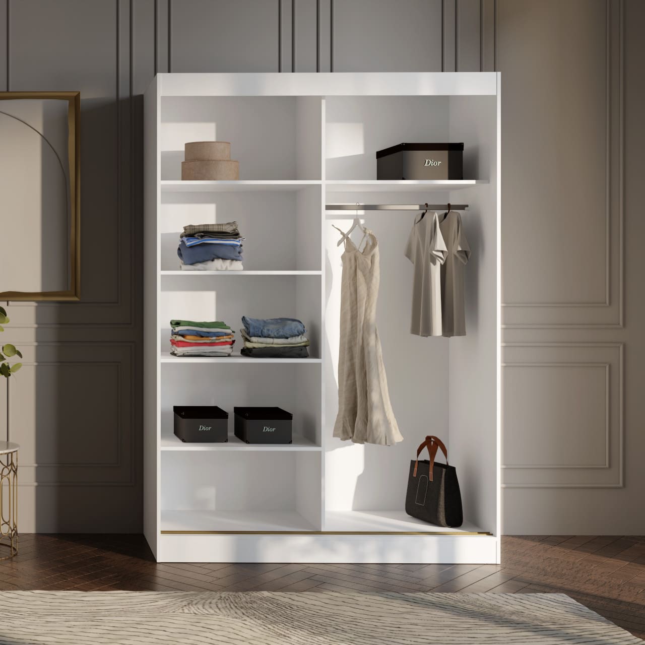 Skříň s posuvnými dveřmi 150 MOGI bílá + zlatá - Obrázek 3