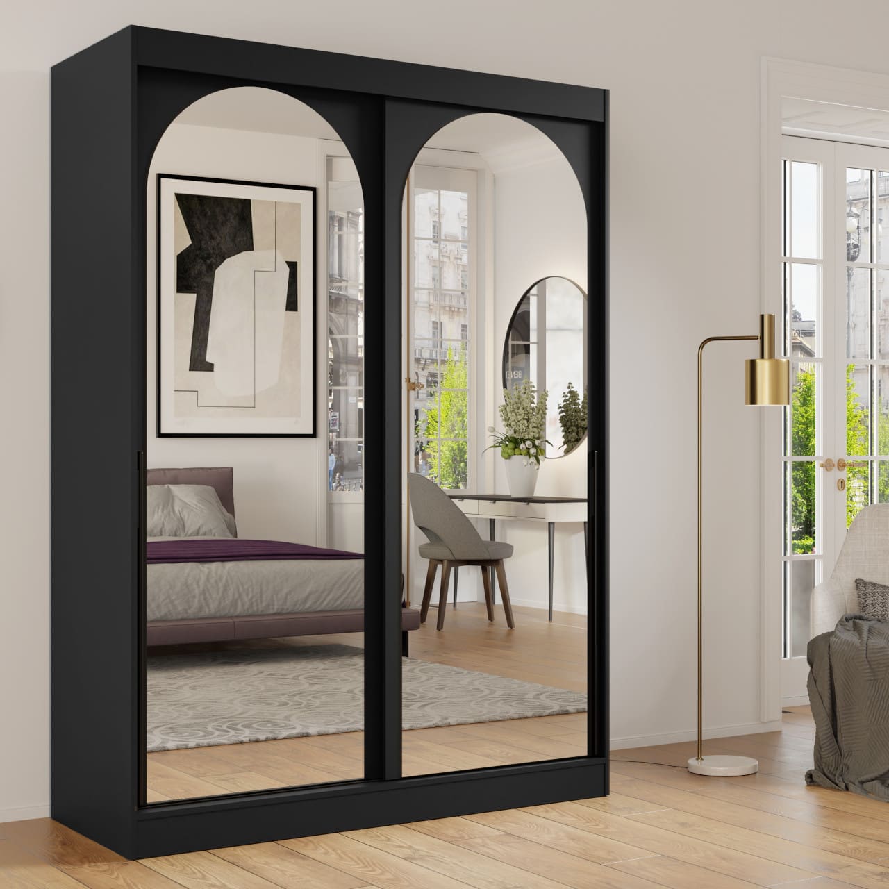 Skříň s posuvnými dveřmi 150 MOGI černá - Obrázek 2