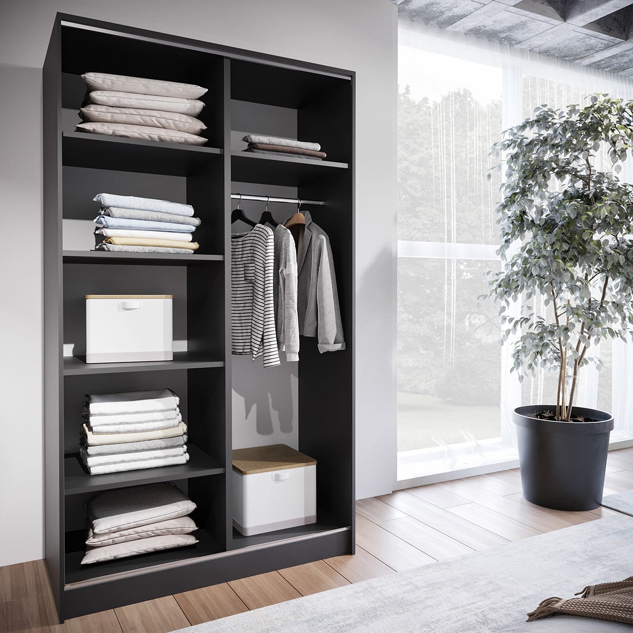 Skříň s posuvnými dveřmi LOTUS A 120 černá - Obrázek 2