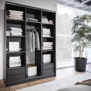 Skříň s posuvnými dveřmi se zásuvkami BRITTO C 150 černá