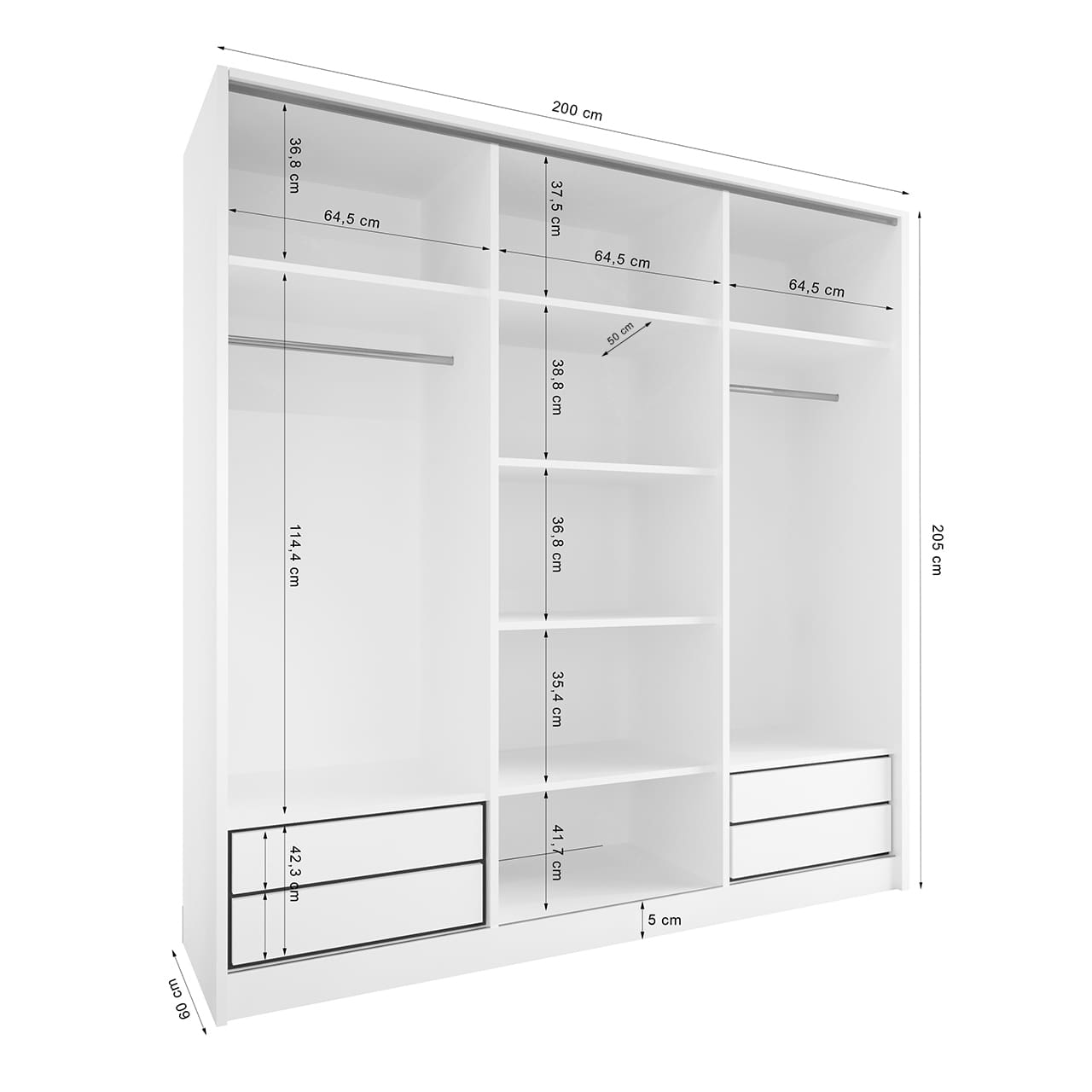 Skříň s posuvnými dveřmi se zásuvkami BRITTO D 200 černá - Obrázek 3