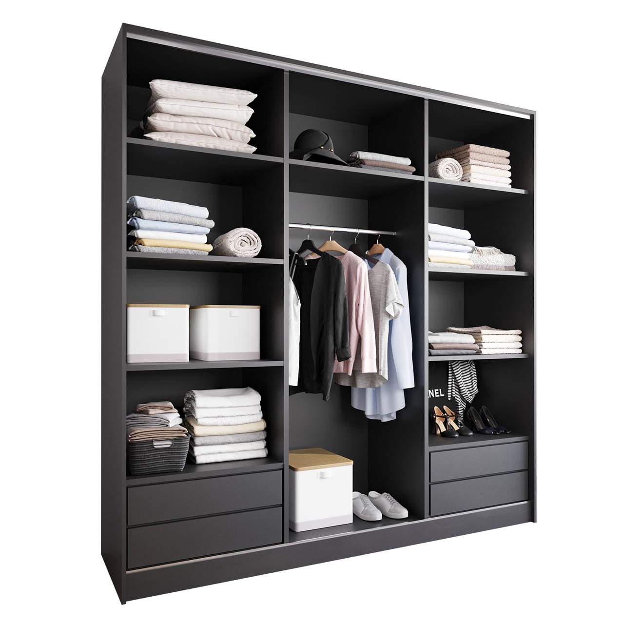 Skříň s posuvnými dveřmi se zásuvkami LOTUS C 180 černá