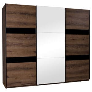 Skříň s posuvnými dveřmi se zrcadlem 250 DENVI DV01 dub monastery / černý lesk