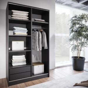 Skříň s posuvnými dveřmi se zrcadlem a zásuvkami CORINA C 120 černá