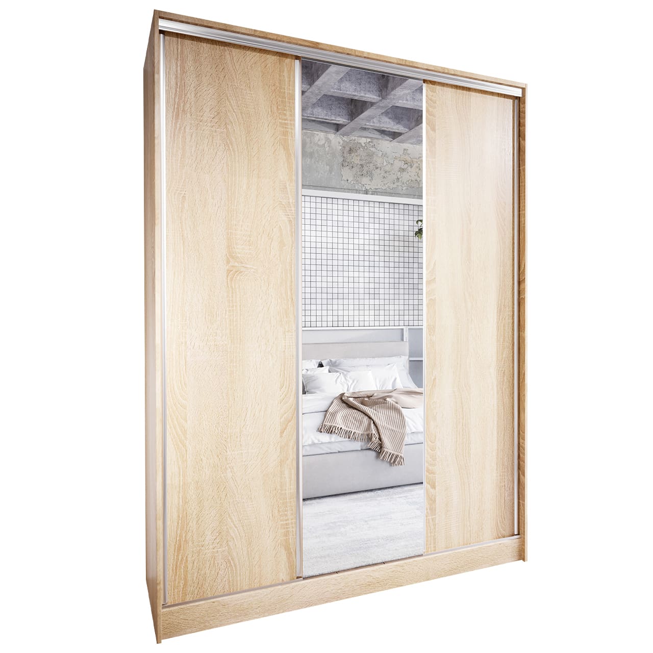 Skříň s posuvnými dveřmi se zrcadlem a zásuvkami CORINA C 150 sonoma