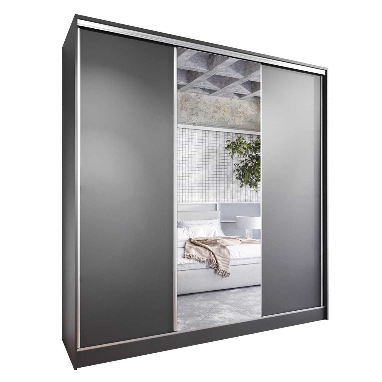 Skříň s posuvnými dveřmi se zrcadlem CORINA B 180 černá