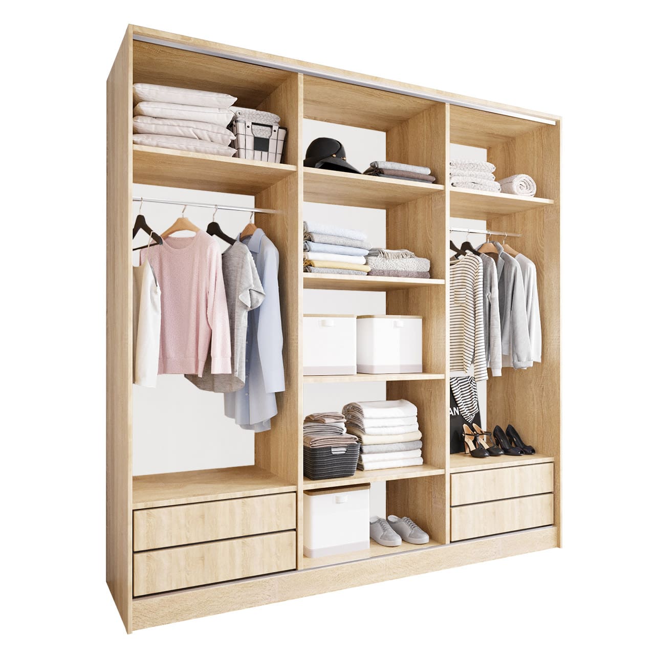 Skříň s posuvnými dveřmi se zrcadlem a zásuvkami CORINA D 180 sonoma