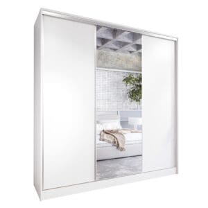 Skříň s posuvnými dveřmi se zrcadlem a zásuvkami CORINA D 200 bílá