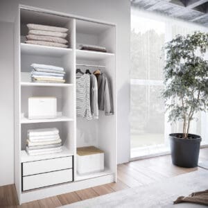 Skříň s posuvnými dveřmi se zrcadlem a zásuvkami ELIA C 120 bílá