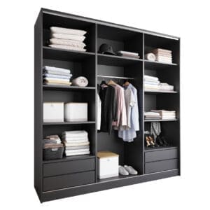 Skříň s posuvnými dveřmi se zrcadlem a zásuvkami ELIA C 200 černá