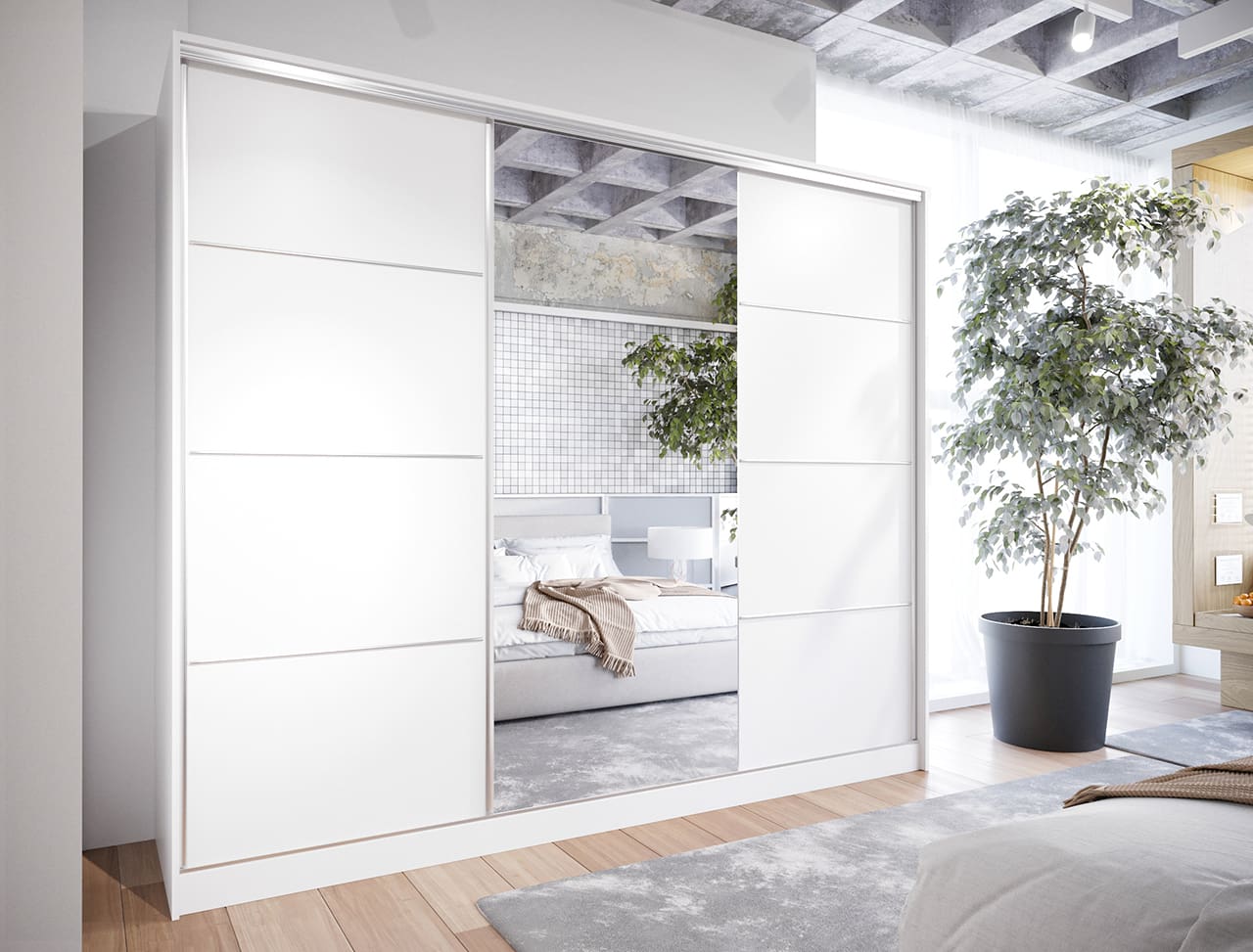 Skříň s posuvnými dveřmi se zrcadlem ELIA A 270 bílá - Obrázek 5