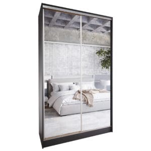 Skříň s posuvnými dveřmi se zrcadlem a zásuvkami GRANO C 120 černá