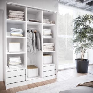 Skříň s posuvnými dveřmi se zrcadlem a zásuvkami GRANO C 150 bílá