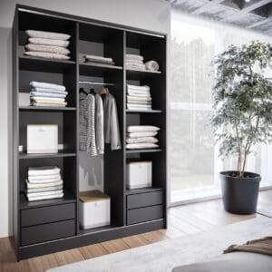 Skříň s posuvnými dveřmi se zrcadlem a zásuvkami GRANO C 150 černá