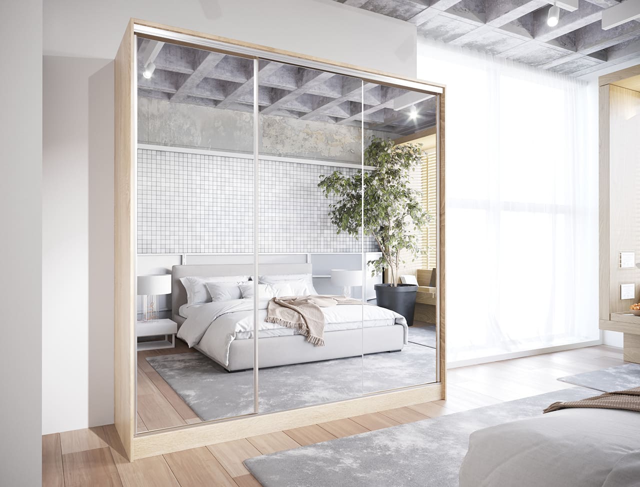 Skříň s posuvnými dveřmi se zrcadlem a zásuvkami GRANO C 180 sonoma - Obrázek 3