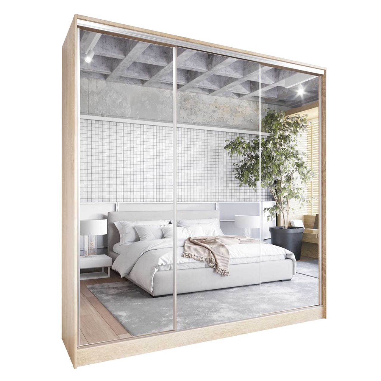 Skříň s posuvnými dveřmi se zrcadlem GRANO A 180 sonoma