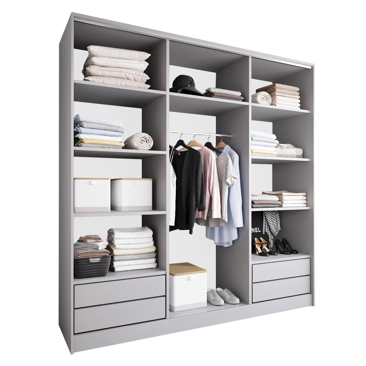 Skříň s posuvnými dveřmi se zrcadlem a zásuvkami GRANO C 200 šedá