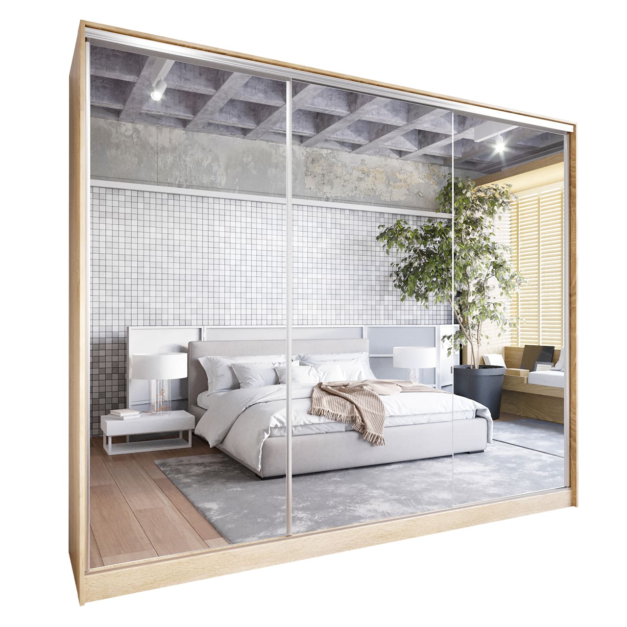 Skříň s posuvnými dveřmi se zrcadlem a zásuvkami GRANO C 270 sonoma