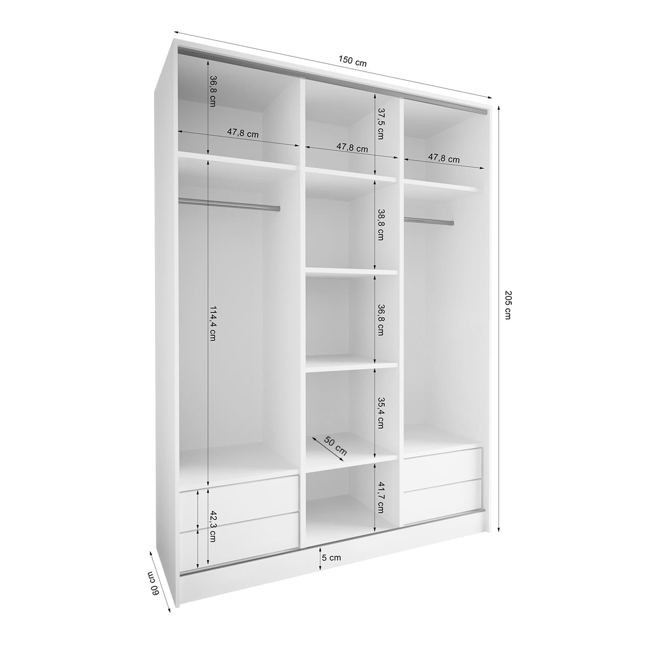 Skříň s posuvnými dveřmi se zrcadlem a zásuvkami GRANO D 150 černá - Obrázek 3