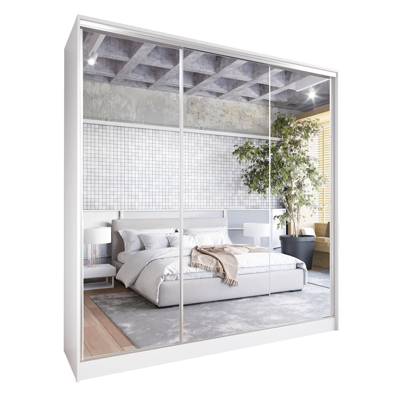 Skříň s posuvnými dveřmi se zrcadlem GRANO B 200 bílá