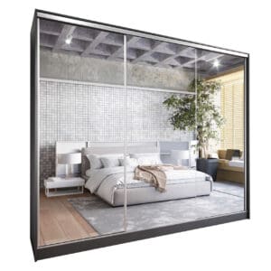 Skříň s posuvnými dveřmi se zrcadlem a zásuvkami GRANO D 250 černá