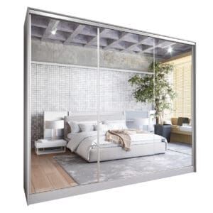 Skříň s posuvnými dveřmi se zrcadlem a zásuvkami GRANO D 270 šedá