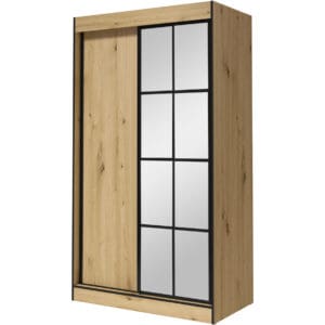 Skříň s posuvnými dveřmi se zrcadlem ASLO II 120 dub artisan / černá