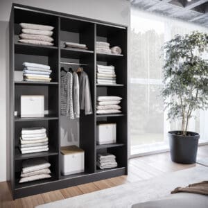 Skříň s posuvnými dveřmi se zrcadlem CORINA A 150 černá