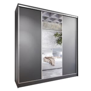 Skříň s posuvnými dveřmi se zrcadlem CORINA A 200 černá