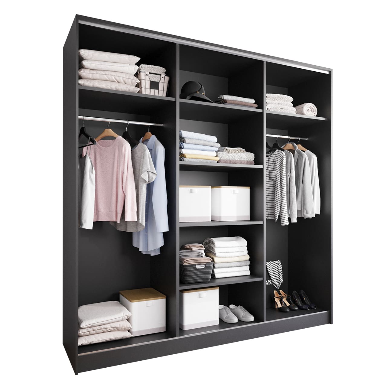 Skříň s posuvnými dveřmi se zrcadlem CORINA B 180 černá - Obrázek 2