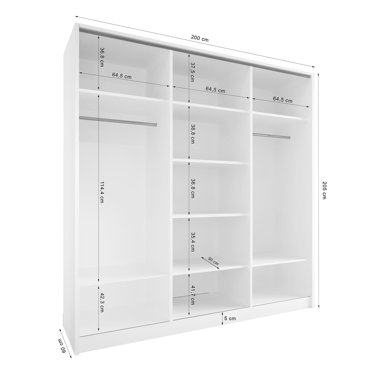 Skříň s posuvnými dveřmi se zrcadlem CORINA B 200 šedá - Obrázek 2