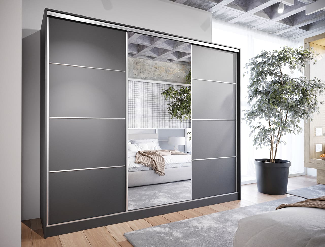 Skříň s posuvnými dveřmi se zrcadlem ELIA A 270 černá - Obrázek 4