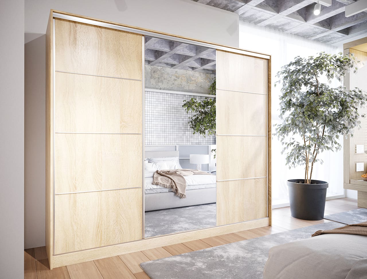 Skříň s posuvnými dveřmi se zrcadlem ELIA A 270 sonoma - Obrázek 4