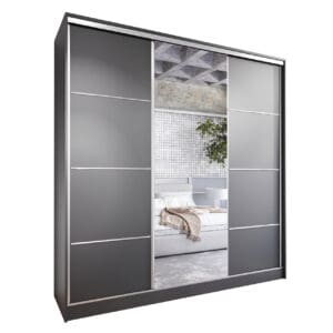 Skříň s posuvnými dveřmi se zrcadlem a zásuvkami ELIA C 200 černá