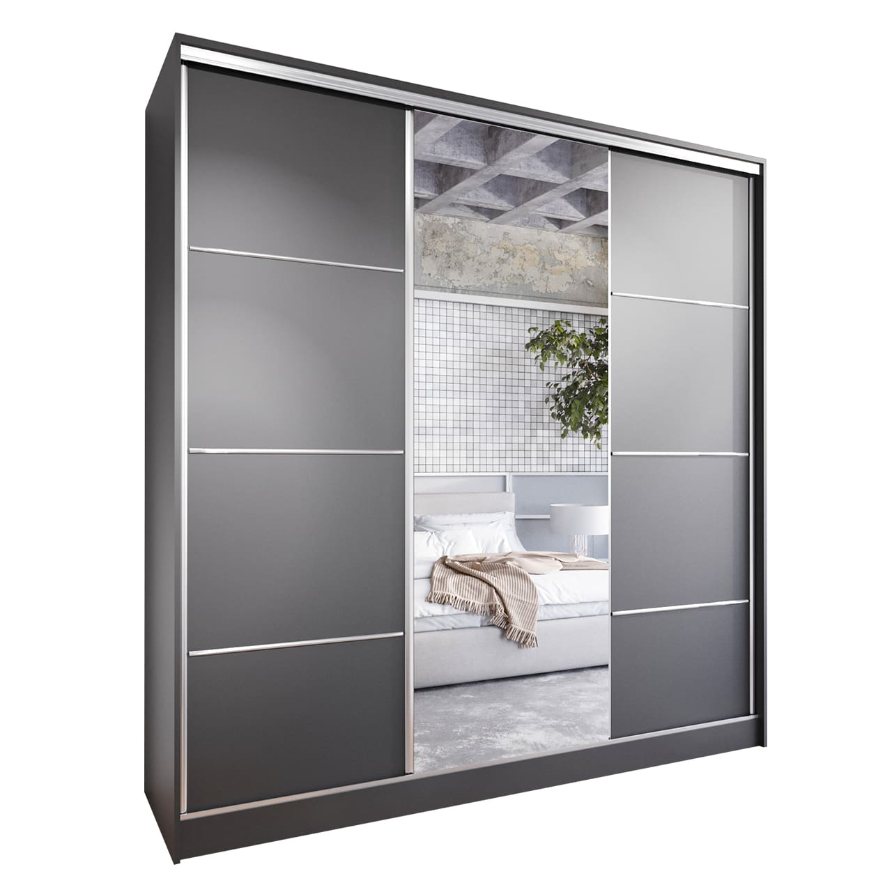 Skříň s posuvnými dveřmi se zrcadlem a zásuvkami ELIA C 200 černá