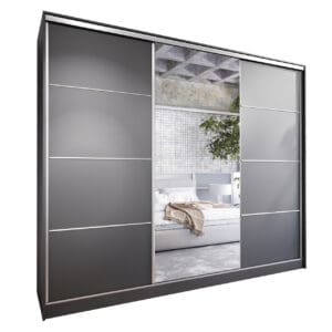 Skříň s posuvnými dveřmi se zrcadlem a zásuvkami ELIA C 250 černá