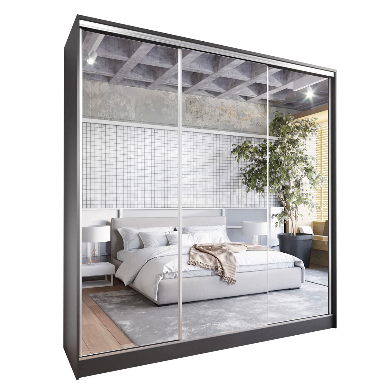 Skříň s posuvnými dveřmi se zrcadlem GRANO B 200 černá