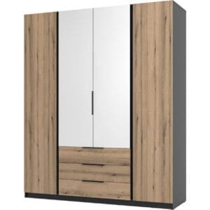 Skříň se zrcadlem a šuplíky KAYA 200cm 03 černá / dub evoke