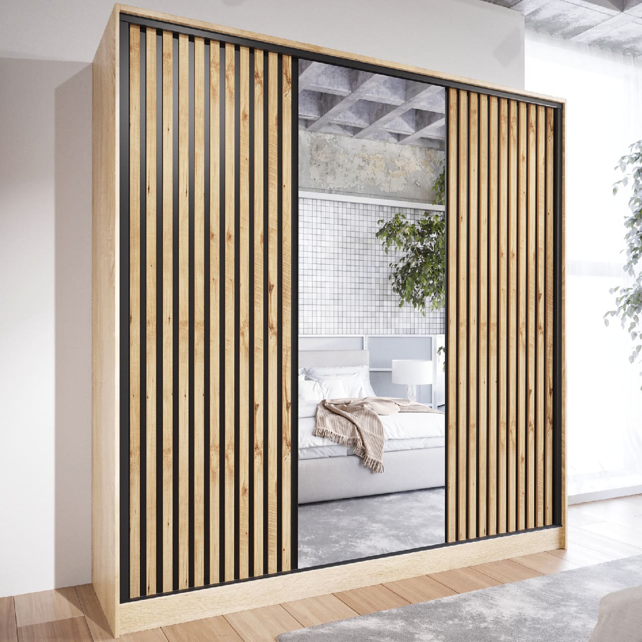 Skříň se zrcadlem a zásuvkami LIPI C 180 sonoma / dub wotan / černá - Obrázek 3