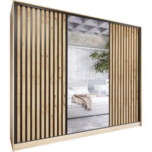 Skříň se zrcadlem a zásuvkami LIPI D 250 sonoma / dub wotan / černá