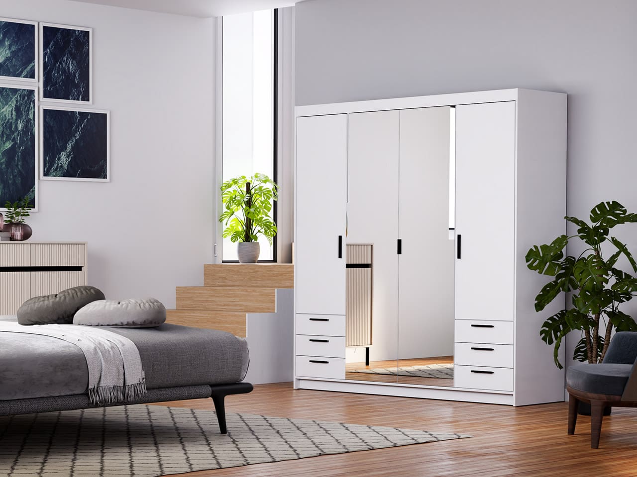 Skříň se zrcadlem ELENI 4D6S bílá - Obrázek 6