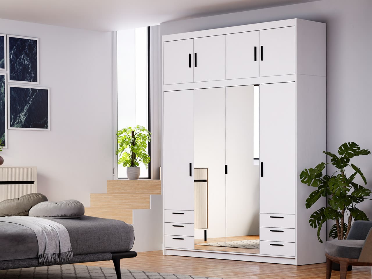 Skříň se zrcadlem ELENI 4D6S bílá - Obrázek 7