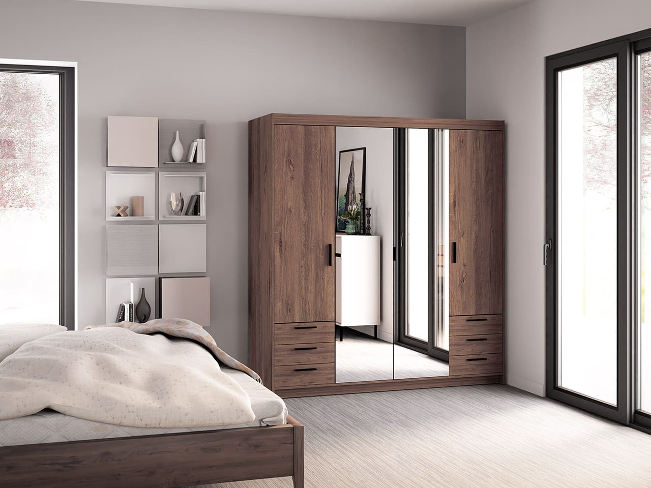 Skříň se zrcadlem ELENI 4D6S dub lefkas - Obrázek 6