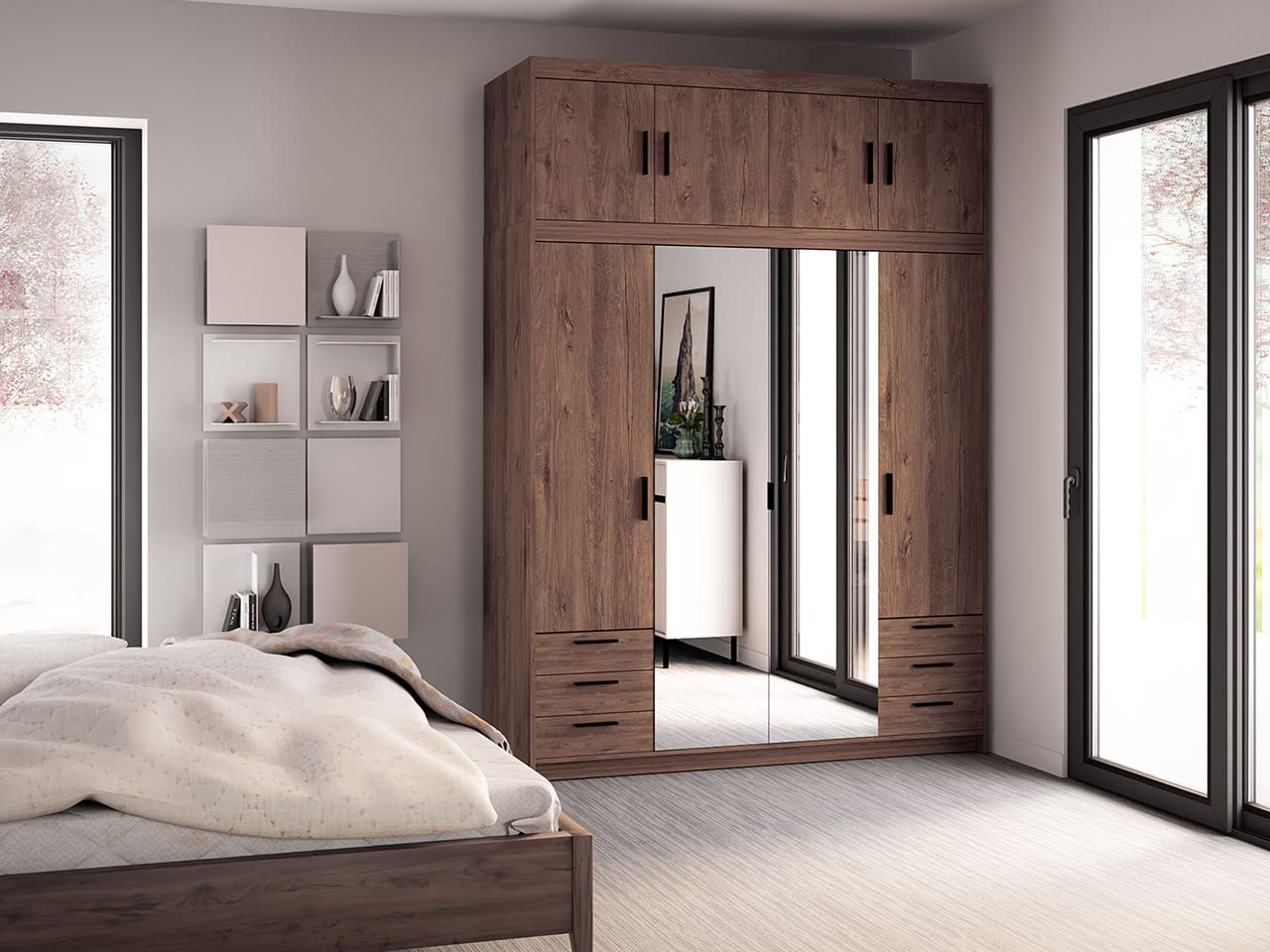 Skříň se zrcadlem ELENI 4D6S dub lefkas - Obrázek 7