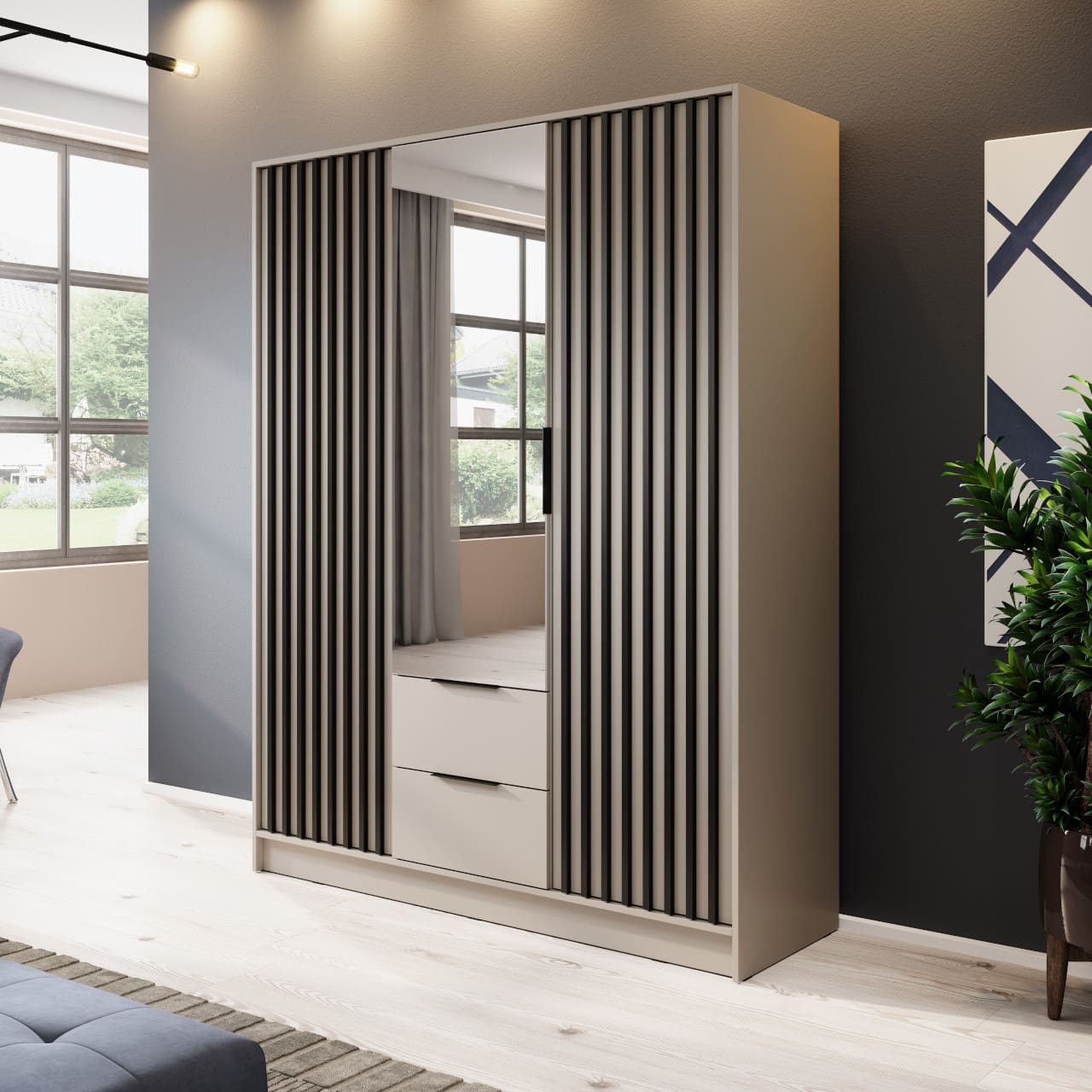 Skříň se zrcadlem LAILA 3D kašmír / černá - Obrázek 4